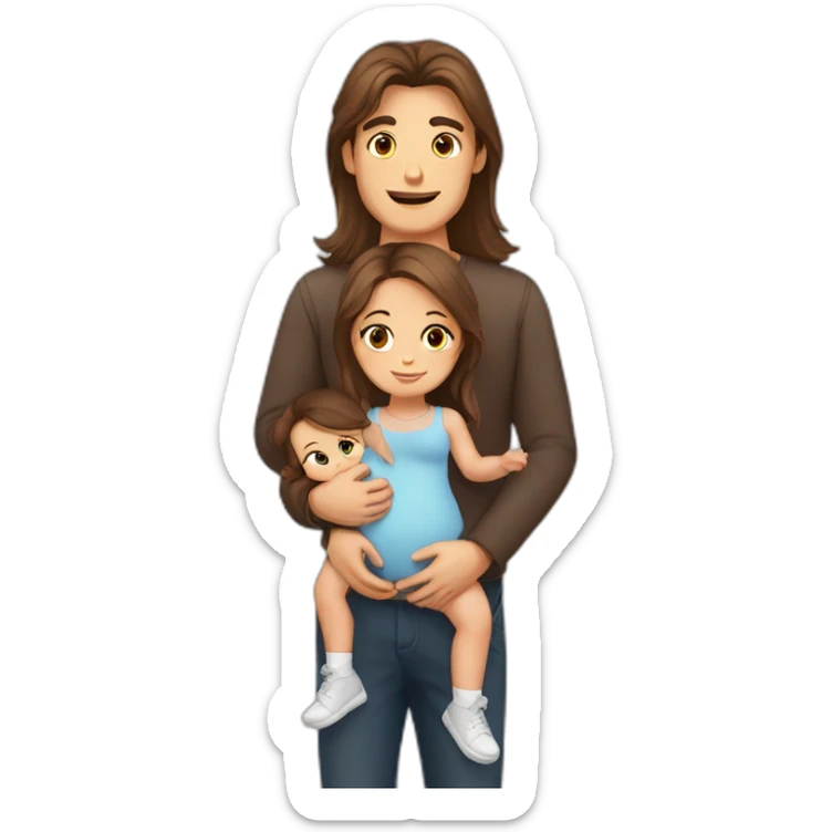 european family, Brown hair man, long Brown hair woman, baby girl sticker