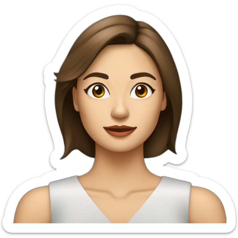 Femme coupe carré brune blanche de peau yeux noisette visage mi rond mi triangulaire air attendrissant sticker