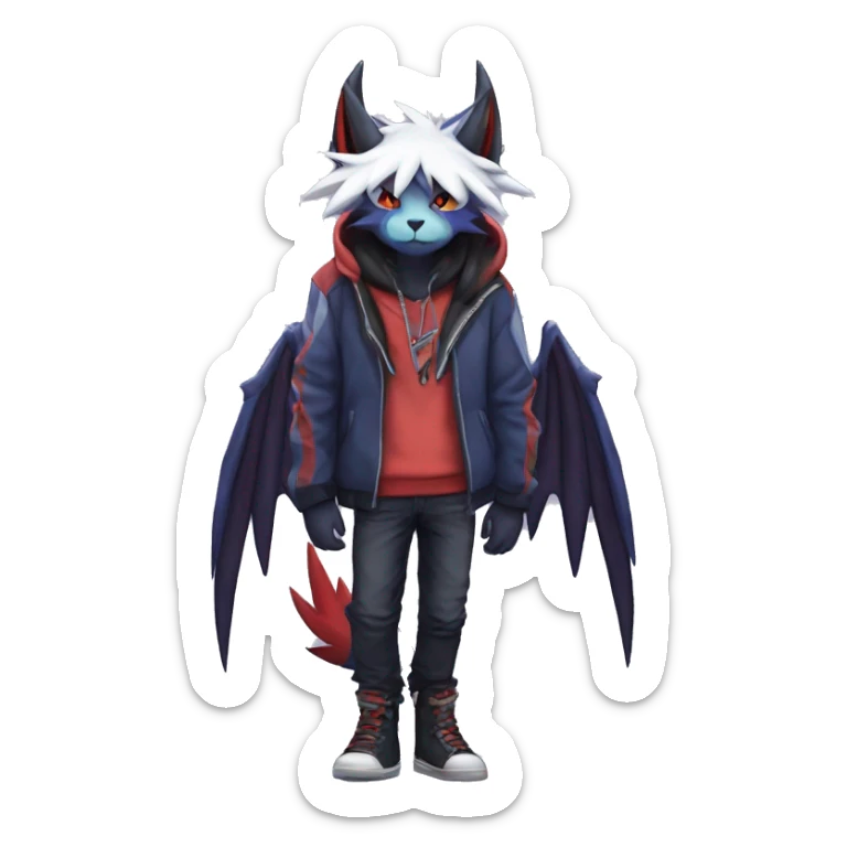 Cool Anthro Dark Absol-Noivern-Quilava-Litten-Pokémon with edgy stripes hoodie spiked collar punk Full Body sticker