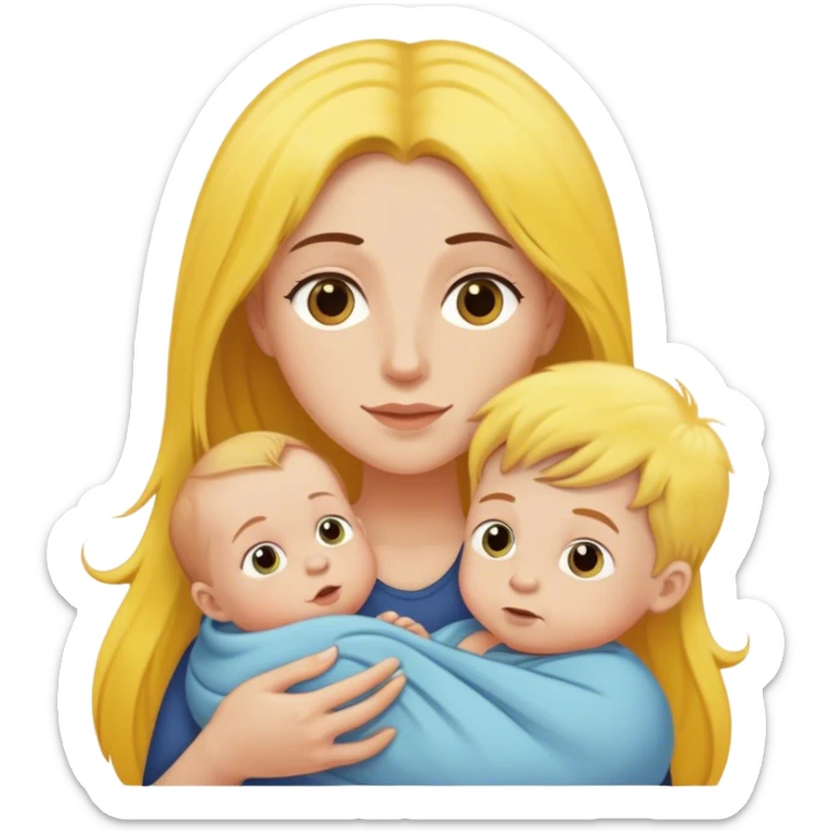 mom with long brown hair holding boy baby with yellow hair sticker