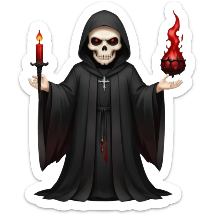 A preacher who's actually a demon.... but Noone knows it yet, in the style of your bleeding skull art. Dark gritty and menacing art style. full body sticker