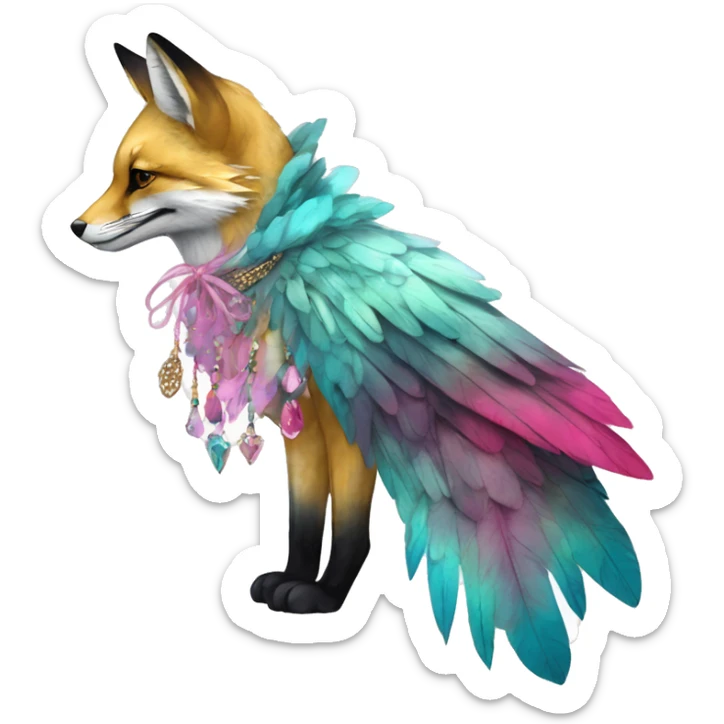 Beige cyan Pink magenta burgundy maroon cyan beige gray fox black stripes wearing gold jewellery gold piercings gold ear piercing gilded vintage watercolour tie dye black raven wings sticker