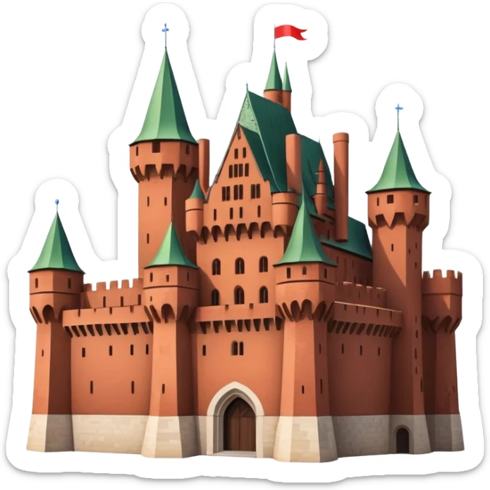 Cinematic Realistic Malbork Castle Landmark Emoji, depicted as an imposing medieval fortress rendered with rich detail and dramatic, historic lighting. sticker