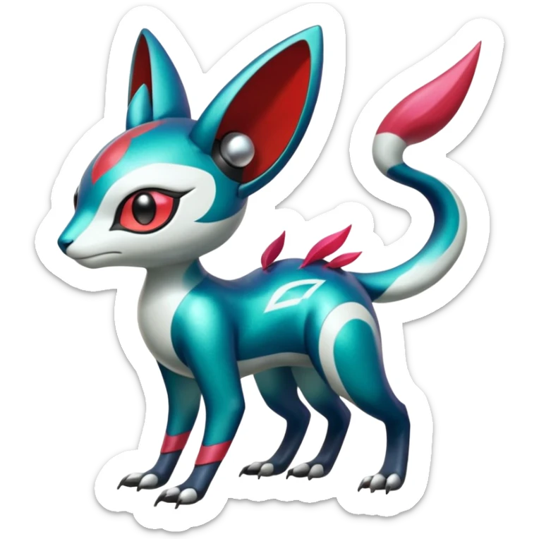 Shiny Colorful Futuristic Oriental Painted Asian Vernid-Trico-Meloetta-Latias-Koraidon-Peppercat-Protogen-Pokémon-Digimon-Fakémon-fusion-hybrid-creature sticker