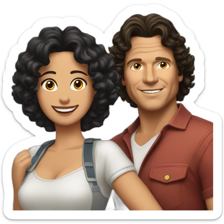 Carlos Vives with Colombian woman of 30's with short curly black hair sticker
