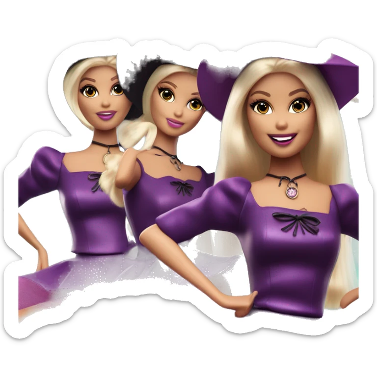three photogenic silkstone Barbie witches enchanted TV series flying on a broomstick  sticker