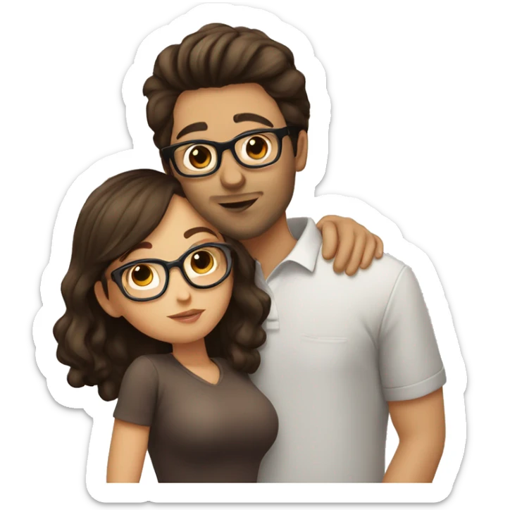 girl with short brown hair and glasses kissing man with dark brown hair and glasses sticker