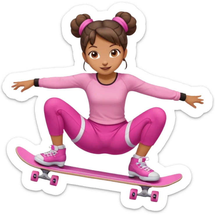 Cute skater girl with two buns and pink outfit, gliding with playful energy. sticker