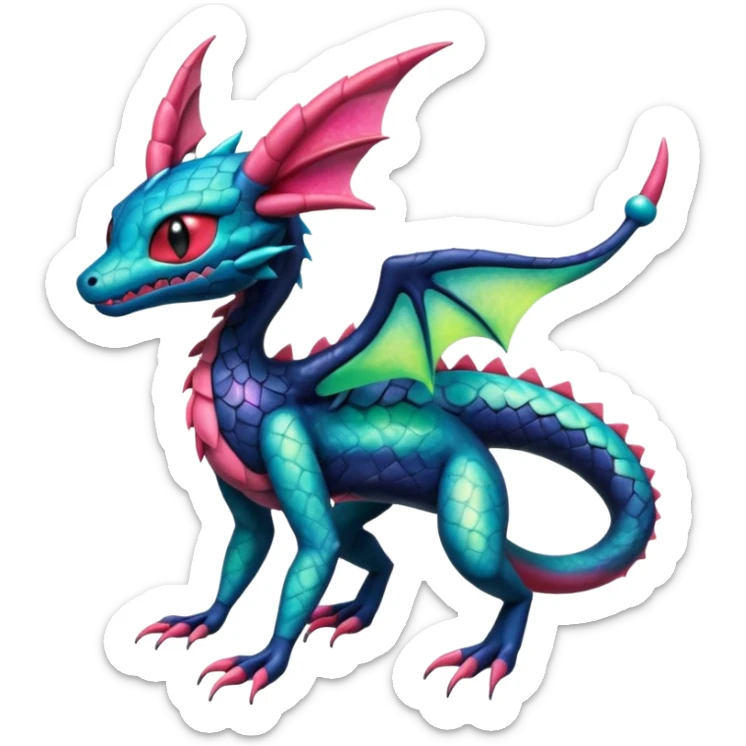Spooky ghastly oily scaly stitched colorful Salandit-Flygon-Sylveon-Umbreon-fusion-Pokémon-hybrid-creature  sticker