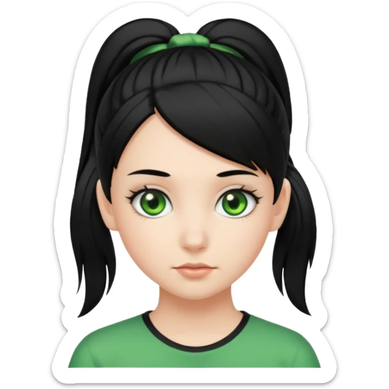 teenage girl with green eyes and black hair, ponytail hairstyle sticker