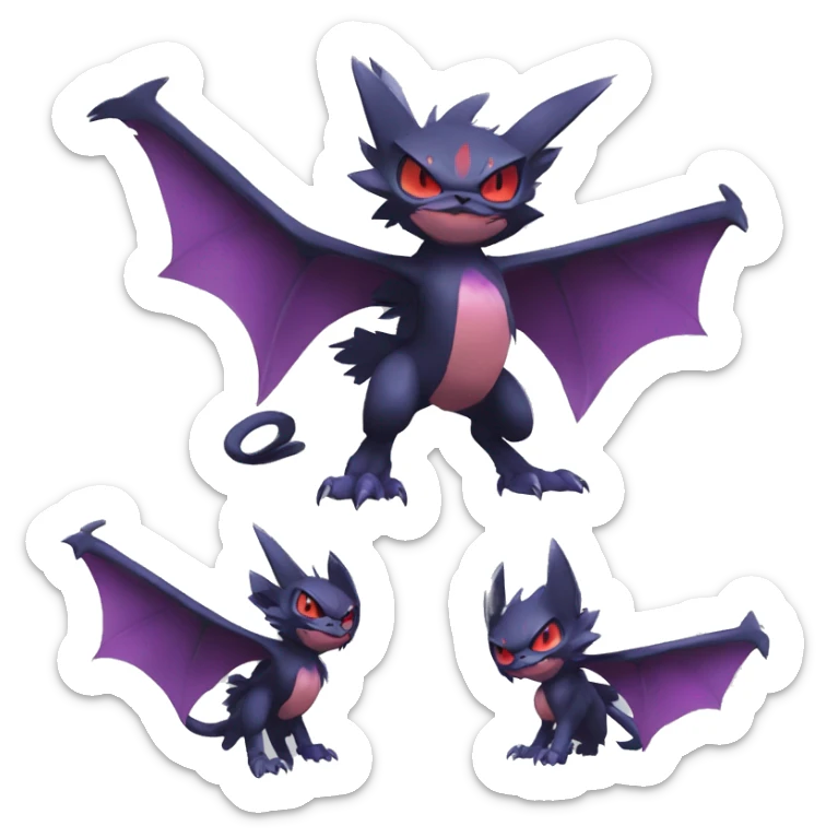 Edgy Cool Kawaii Litten-Noivern-Noibat-Absol-Pokémon Full Body sticker