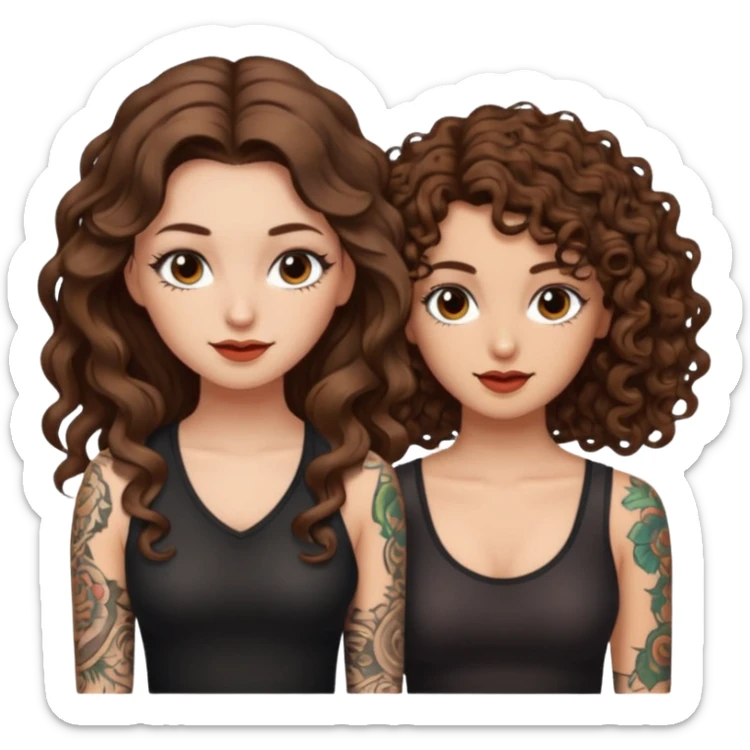 pact wink — long wavy brown hair tattooed woman and short tight curly brown hair woman — secret look sticker