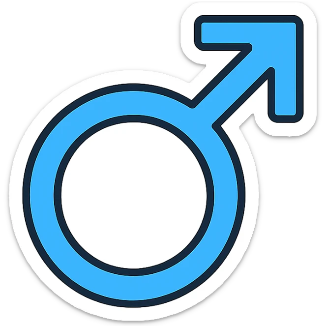 male symbol, classic style, blue color accent, lineal color icon with black outlines sticker
