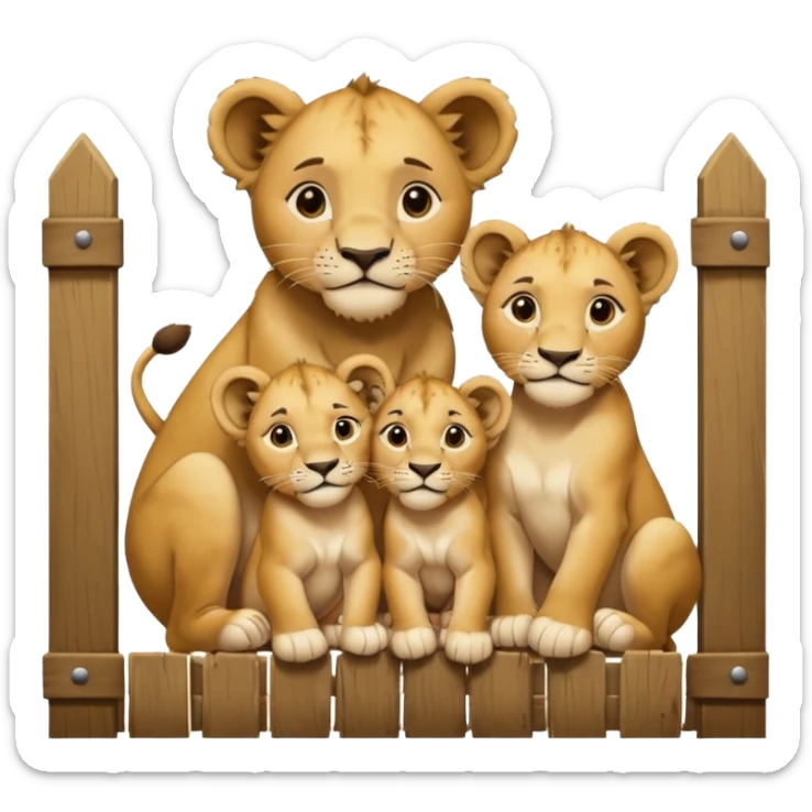 Un letrero del zoológico que dice “LION CUBS — BORN LAST WEEK” y delante una leona con sus cachorros recién nacidos, con la gente mirando emocionada desde la reja.






 sticker