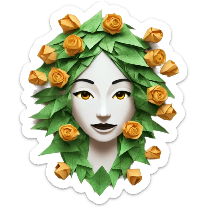  Hemp 420 lady face made of 420 origami newspaper roses hemp leaves lantern fairy lights burning paper and hemp leaves in hair  sticker