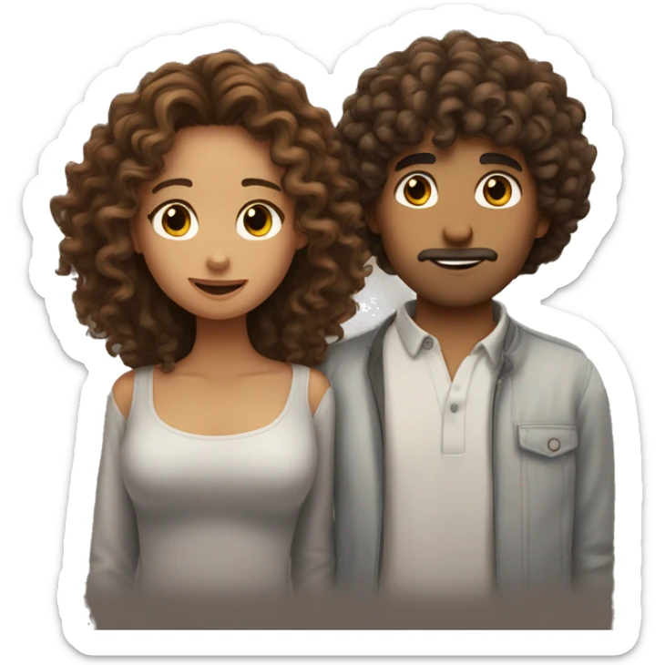 curly hair guy kissing brown hair straight hair girl sticker