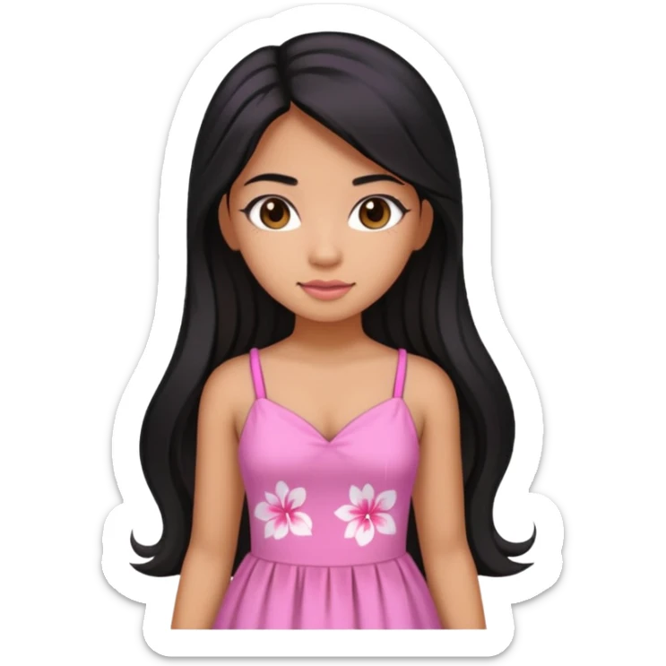 Hawaiian girl with black hair with pink highlights in hair with long hair with a sugar pink dress sticker