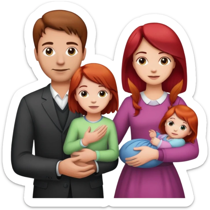 A man with brown hair holding a child, a daughter, and a girl with red hair by the hand sticker