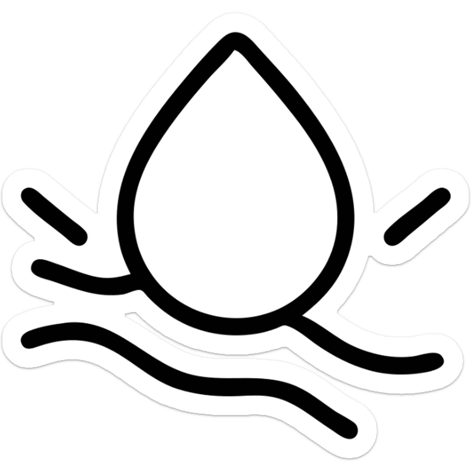 outlined icon of a water droplet sliding on glossy black paint of a premium vehicle, clean lines, subtle repellent effect with water lines moving away, modern and simple sticker