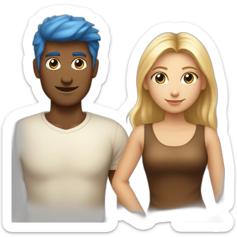 Un couple avec le garçon châtain au yeux bleus et la fille blonde au yeux marrons  sticker