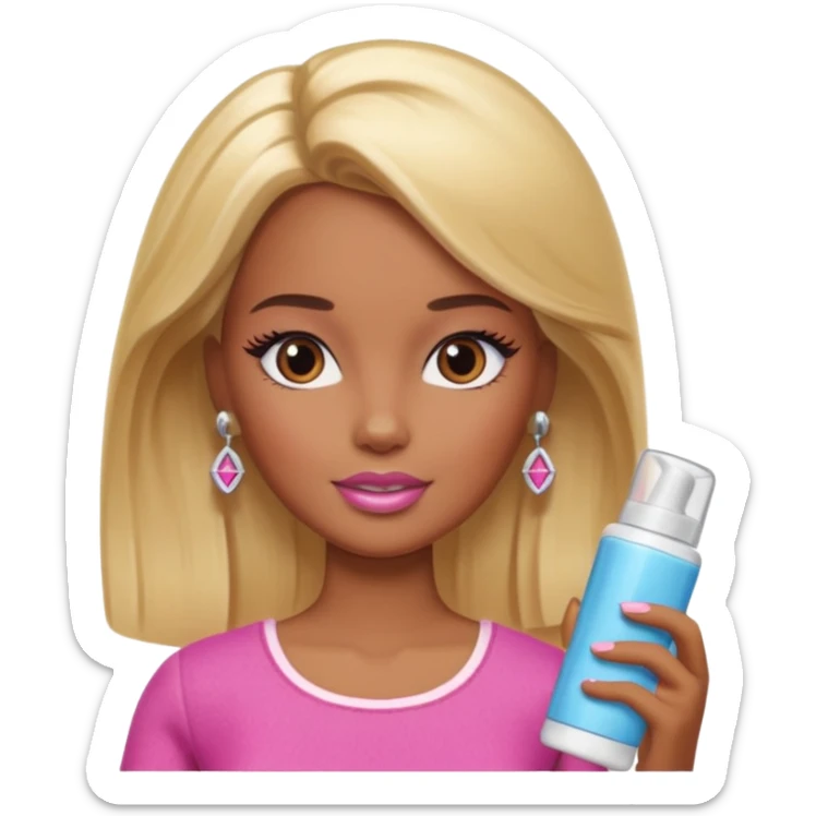 Brown skin blonde hair Barbie with skincare  sticker