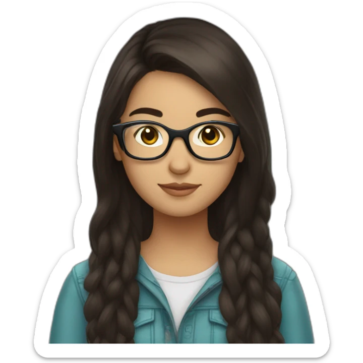 Uzbek teenager, dark brown a bit shiny hair with view glasses sticker