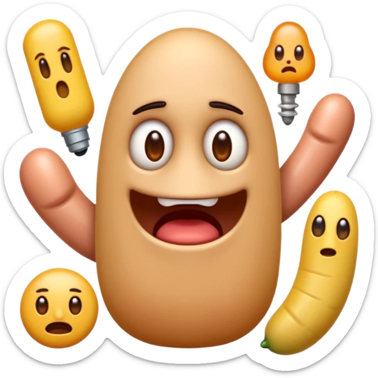 I want the main person to be an emoji with a bunch of phallic-like objects surrounding them, and their face should show fear of them sticker