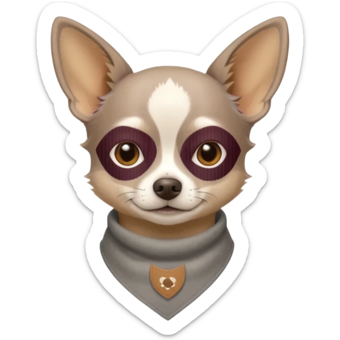 Make a Gray Chihuahua wearing a earthy tone bandana around the neck with the logo TCO on the bandana sticker