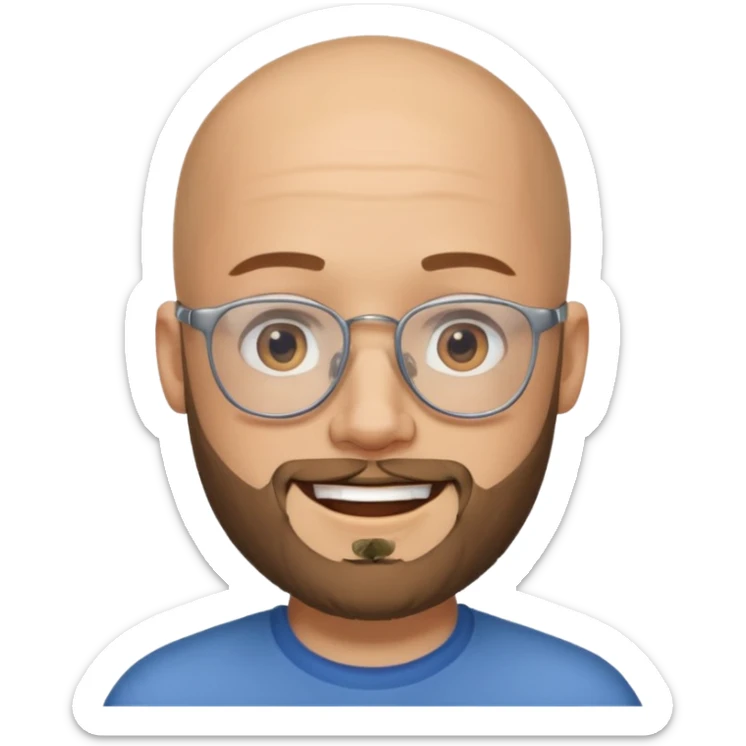 Quiero un emoji de un hombre pelado, con lentes y barba, pero que se vea joven sticker