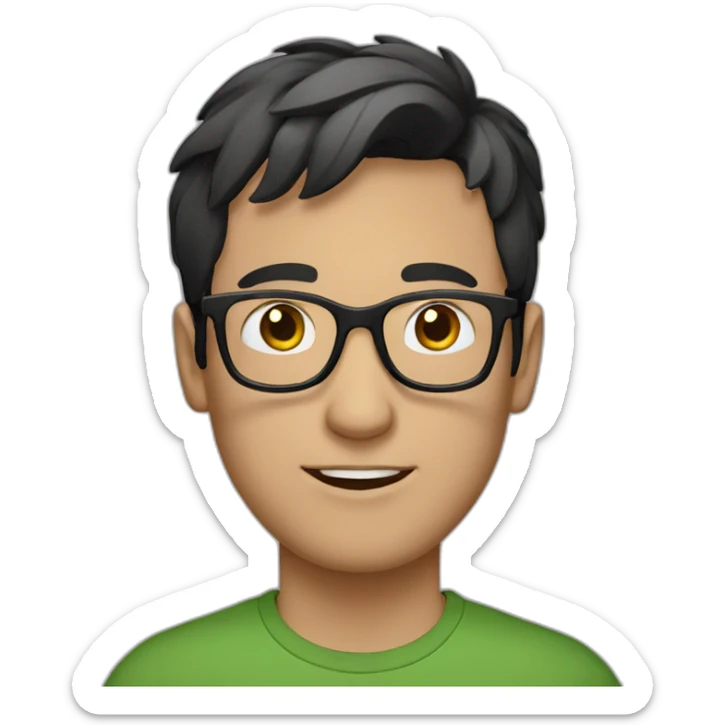 white guy with short dark hair wearing glasses and dark t-shirt with flowers print sticker