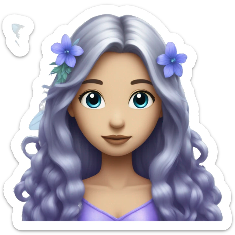 Beautiful, flower, fairy, blue, silver, purple, long hair, big wings sticker