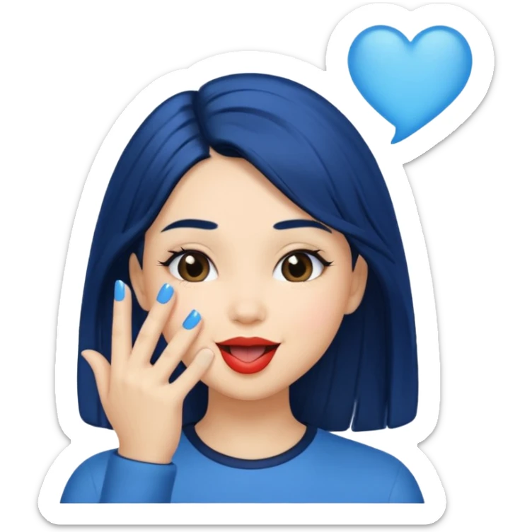 A human girl with blue black hair blowing kisses sticker