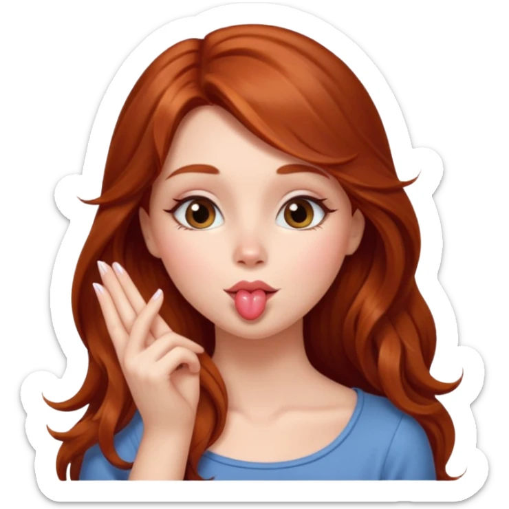 A cute woman, long auburn hair, she's blowing a kiss. sticker