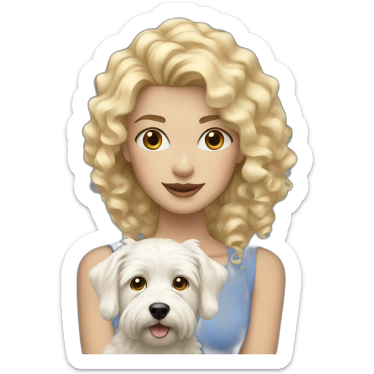 Blond woman with curly hair, blue eyed and her westie dog  sticker
