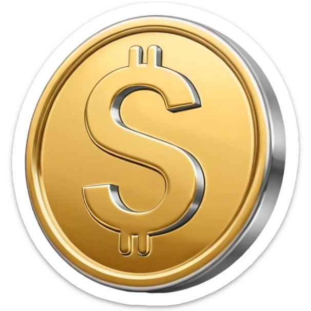 A double dollar sign emoji made of polished silver chrome, smooth metallic surface, glossy reflections, luxury swag vibe, minimal iOS emoji style, centered on white background sticker