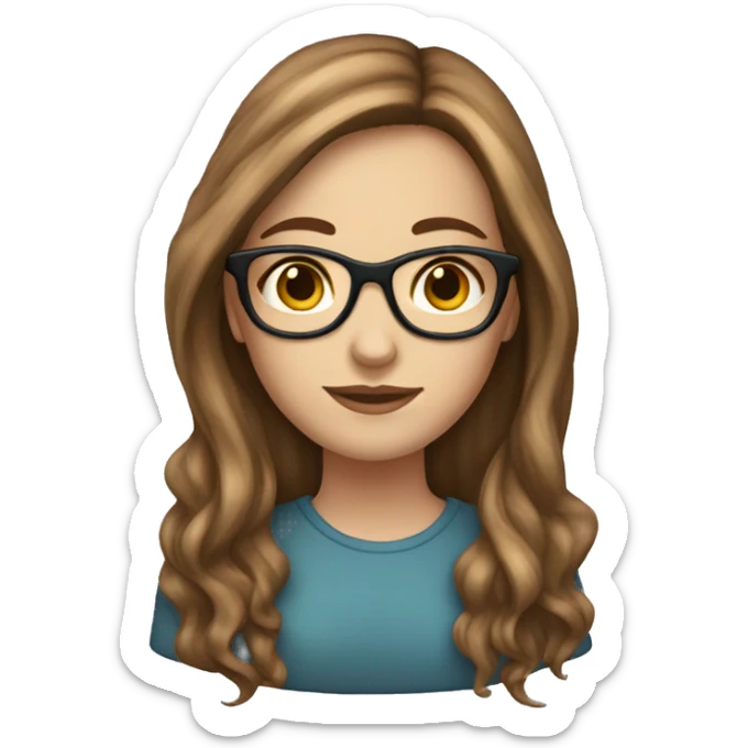 white girl with long brown hair with highlights and wearing eyeglasses sticker