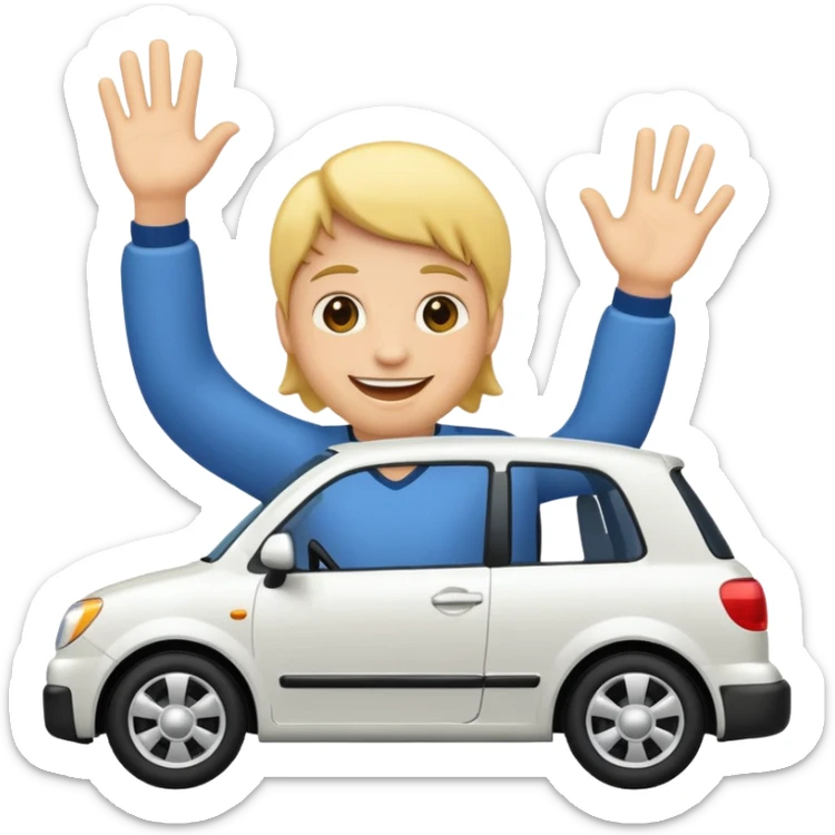 Crea un emoji con fondo transparente en PNG de una persona manejando un vehículo sticker