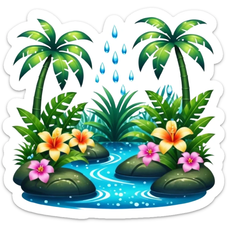 Lush exotic tropical sparkly colorful flowery jungle nature glittery water wildlife beautiful pretty aesthetic scenery  sticker