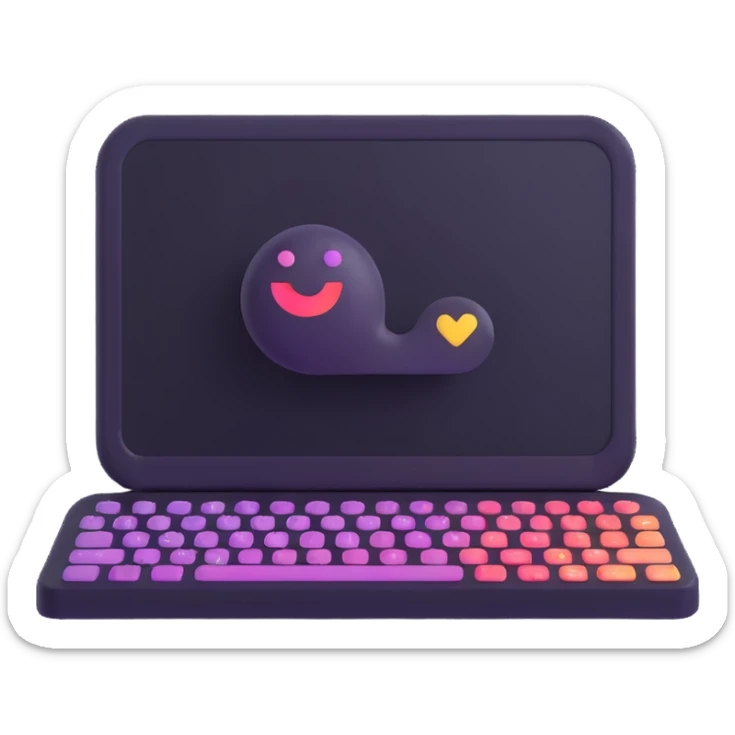 emoji for typing AI, chat bubble with animated dots or digital keyboard, futuristic style, similar to Siri or Gemini branding sticker