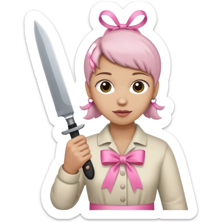 the handle of the knife is tied with a pink ribbon sticker