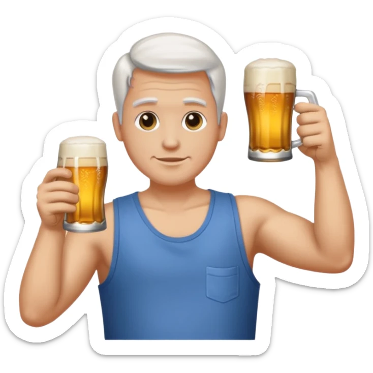 Emoji beauf avec un coupe de cheveux mulet accentué, un ventre vraiment rond, un débardeur et une bière dans la main sticker