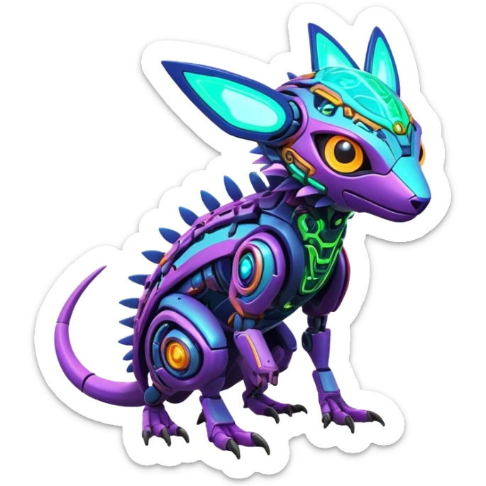  exotic futuristic lush cozy warm-colored modern colorful neon-colored cyber-Fakémon-Digimon-Trico-creature sticker