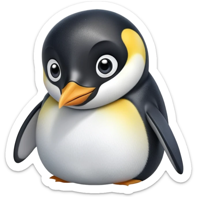 cinematic-cute-emperor-penguin-portrait-emoji,-head-tilted-playfully-and-inquisitively,-with-glossy,-pristine-plumage-accented-by-a-bright-beak-and-round,-sparkling-eyes-filled-with-curiosity,-simplified-yet-irresistibly-adorable-features zoomed into the face sticker