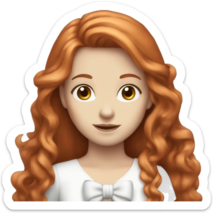 Red-haired girl with long hair and a white bow in hair with pale skin sticker