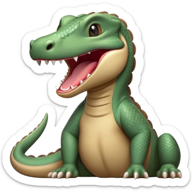 Cinematic Realistic Cute Yawning Komodo Dragon Portrait Emoji, Head tilted slightly with a dramatic, wide-open yawn, showcasing a soft, rugged scaled hide with subtly drooping features and half-closed, drowsy eyes rendered in authentic detail, high shine, relaxed yet expressive, styled with a dash of natural desert charm, soft glowing outline, capturing the essence of a sleepy yet affectionate Komodo dragon that appears ready to stretch out for a deep, restful nap! sticker