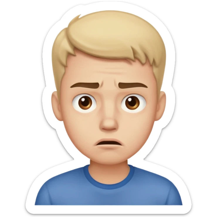 make an emoji of a (young person it has to be like very very confused, disgusted, make the eyebrows very expressive, make the face like he was asking a quiesfion and not getting the answer he wants, male his face TIRED sticker