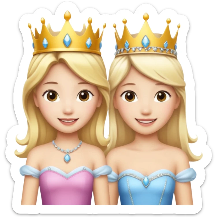 Asian girl and blonde white girl dressed as princesses sticker