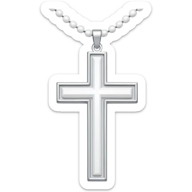Elegant emoji icon of a white cross made of white beads, glossy surface, and white bead chain subtle shadows, pure white palette sticker