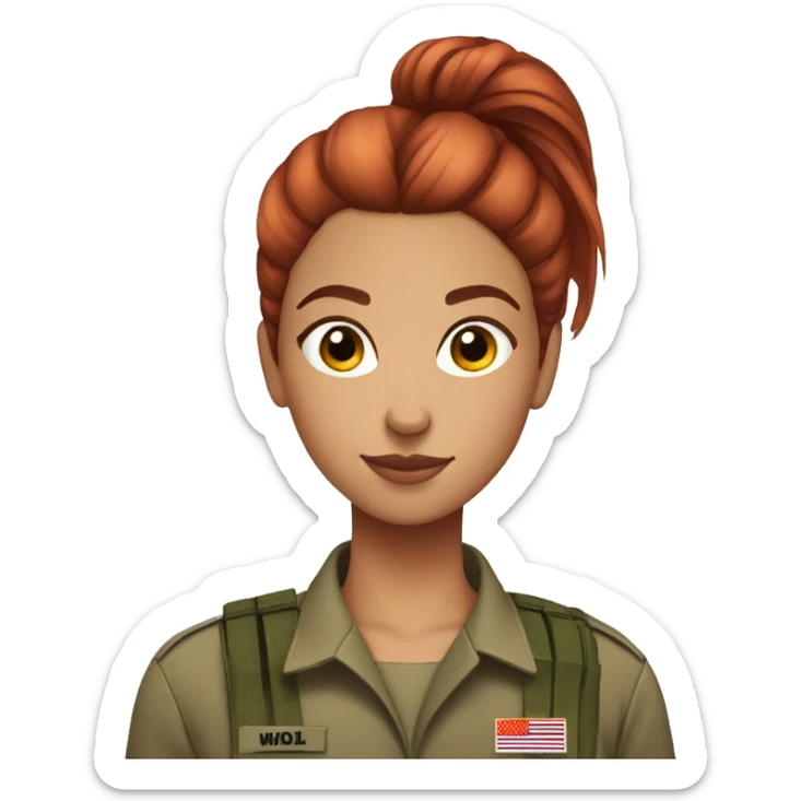 red straight hair bun pretty brown eyes soldier girl sticker