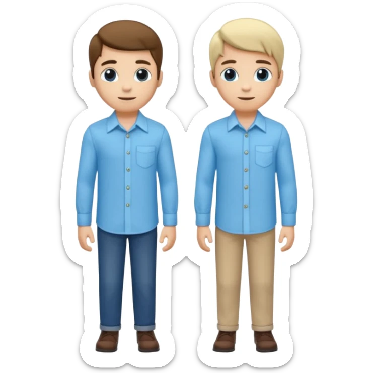 Duas camisas sociais de botão manga longa nas cores azul claro e bege, sem ninguém usando, somente camisa  sticker